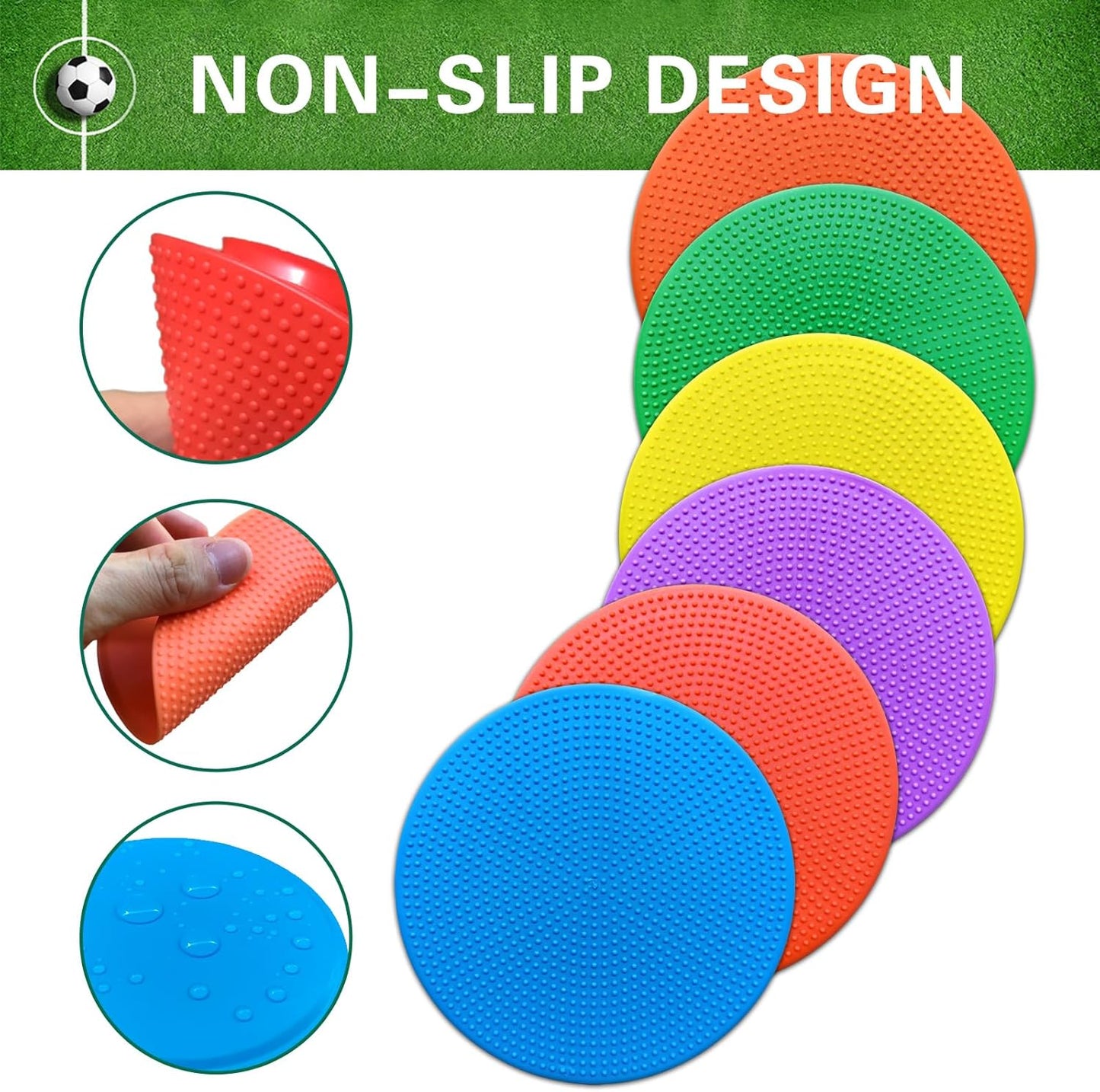Poly Spot Markers 9 inch Non-Slip Rubber Agility Training Markers Floor Dots Flat Field Cones for Football, Soccer, Basketball, School Exercise Drills, Dance Practice