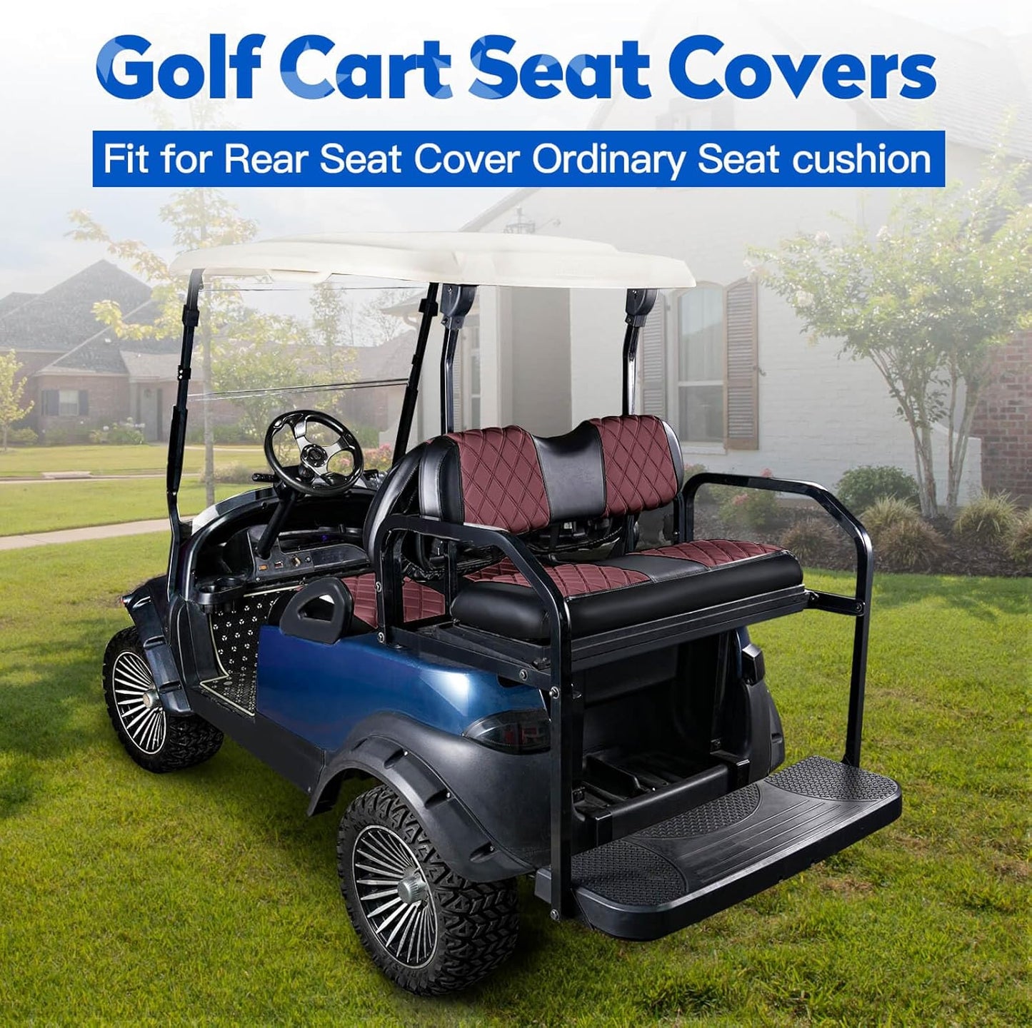 NOKINS Golf Cart Seat Covers Fit Club Car Precedent/DS/EZGO RXV/TXT/Yamaha Drive Aftermarket Standard Rear Seat Cushion, No Stapler, Multiple Colors&Breathable (Burgundy&Black)