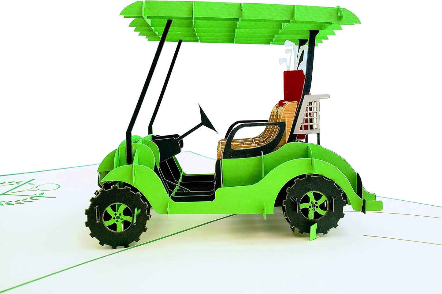 iGifts And Cards Awesome Green Golf Cart 3D Pop Up Greeting Card - Hole in One, Putter, Clubs, Cool, Fun, Half-Fold, Celebration, All Occasion, Happy Birthday, Retirement, Father's Day, Mother's Day