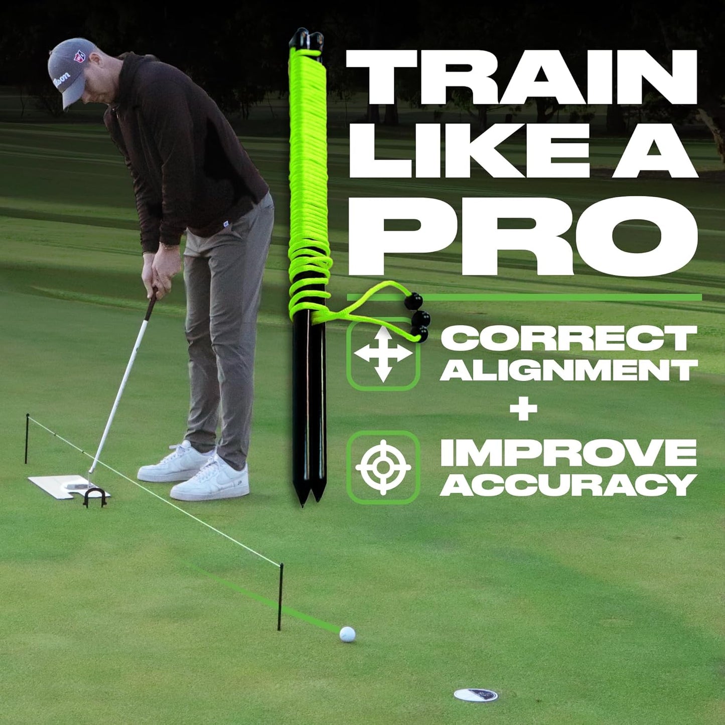 Triple Bead Golf Alignment String Line, Putting Aid for Indoor & Outdoor, Golf Putting Trainer, Putting String Line for Golf, Golf Putting Training Aid for Precision, Putting Alignment String