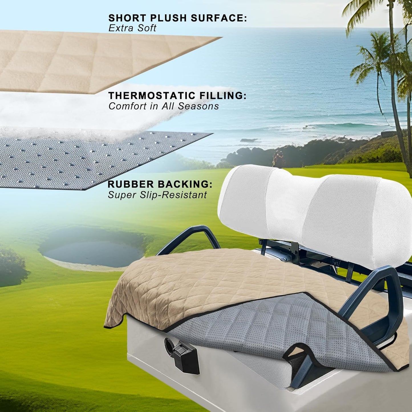 YOKYHOM Golf Cart Seat Covers, Golf Cart Seat Towel Blanket, Short Plush Surface, Soft and Comfortable, Suits EZGO, Yamaha, Club Car and Other 2-Seat Golf Carts, 51"x 30.5", Khaki