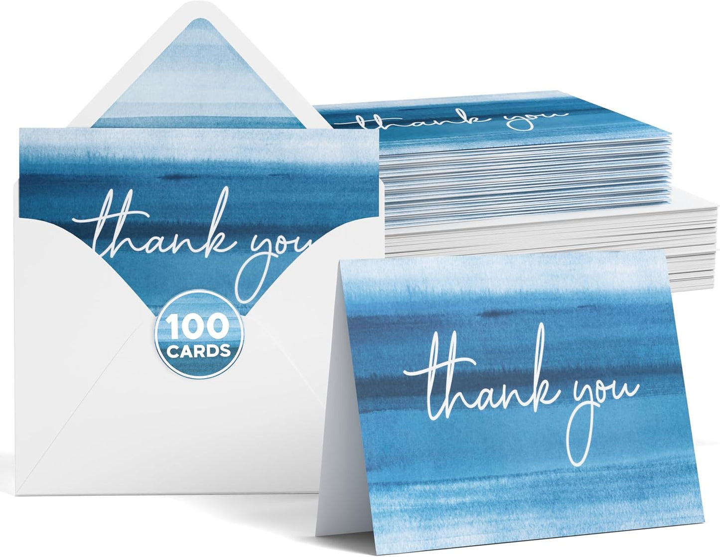VNS Creations Thank You Cards With Envelopes Bulk Set & Stickers - 100 Pack 4x6 Blank Thank You Notes Bulk Box Set - Large Note Card Small Business, Wedding, Baby Shower & Bridal Shower - Ombré