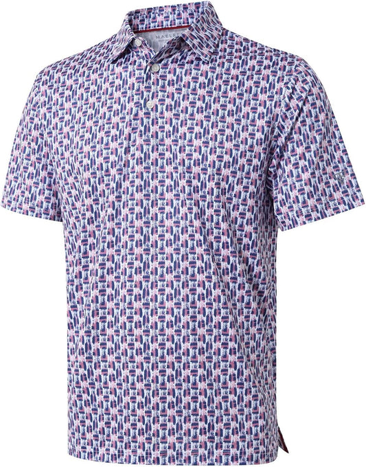 Golf Shirts for Men Dry Fit Short Sleeve Print Performance Moisture Wicking Polo Shirt