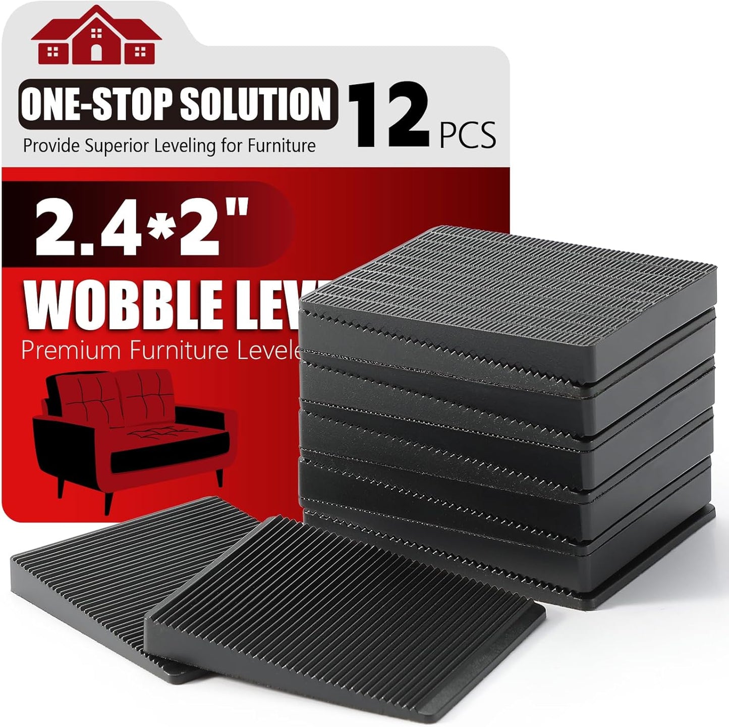 Furniture Leveler 12pcs Kit Size Variety | Multi-Purpose Rubber Shim for Leveling Feet Stable | Anti-Wobble Pad for Uneven Table, Dresser Leg, Toliet and More Furniture | Prevent from Wobbling