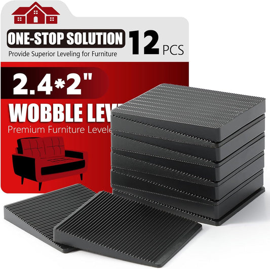 Furniture Leveler 12pcs Kit Size Variety | Multi-Purpose Rubber Shim for Leveling Feet Stable | Anti-Wobble Pad for Uneven Table, Dresser Leg, Toliet and More Furniture | Prevent from Wobbling