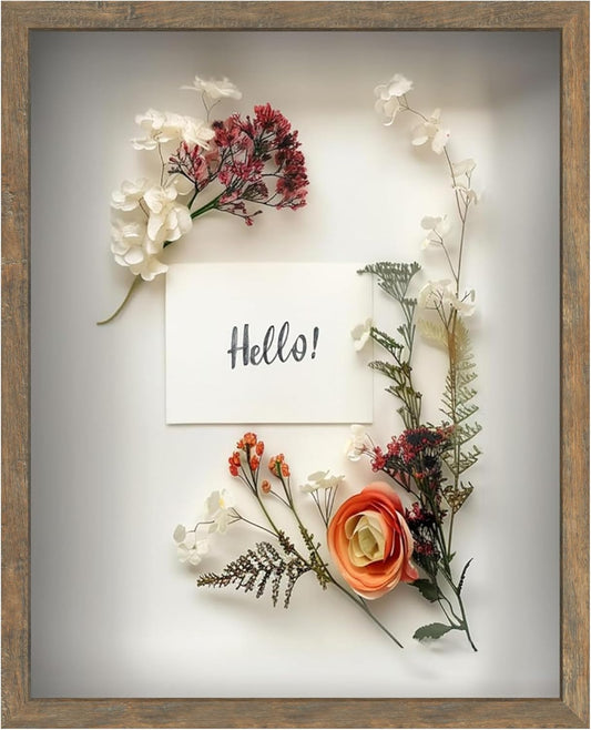 FrameWorks 16x20 Driftwood Wooden Shadow Box Frame – Soft Felt Back, Tempered Glass, and Included Elegant White Ball Push Pins