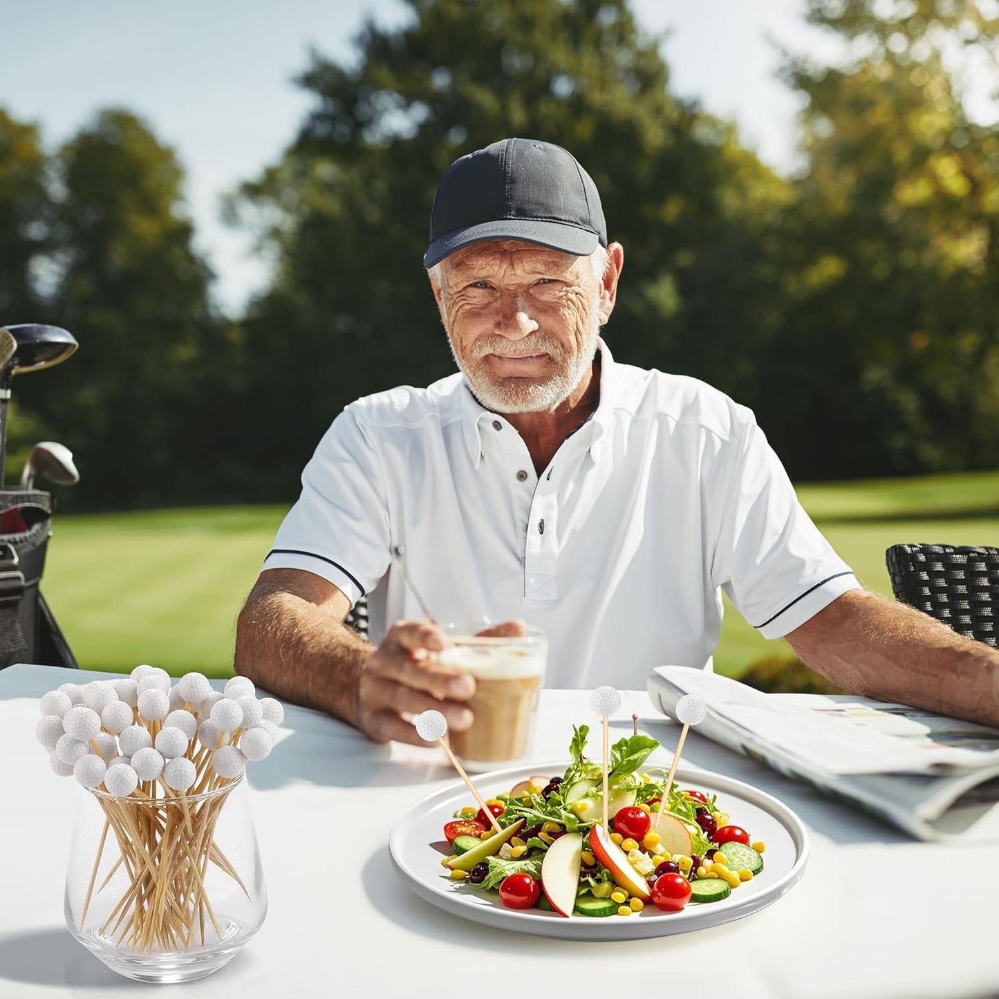 Aneco 100 Pieces Golf Cocktail Picks 4.72 Inch Golf Themed Toothpicks Sports Bamboo Fruit Sandwich Skewer Picks Decorative Toothpicks for Appetizers Cocktail Garnish Party Supplies Catered Events