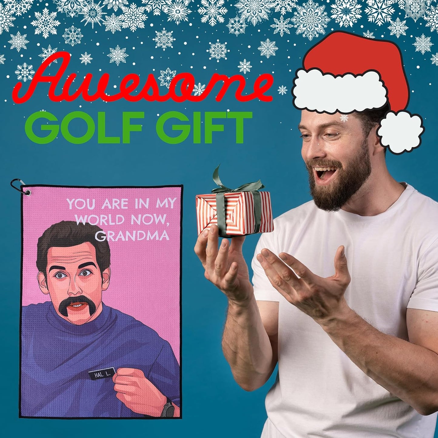 ZEETY Funny Golf Towel – 16" x 24" Premium Microfiber with Clip Holder for Golf Bags – Golf Accessories & Gifts for Men and Women (My World, Grandma)