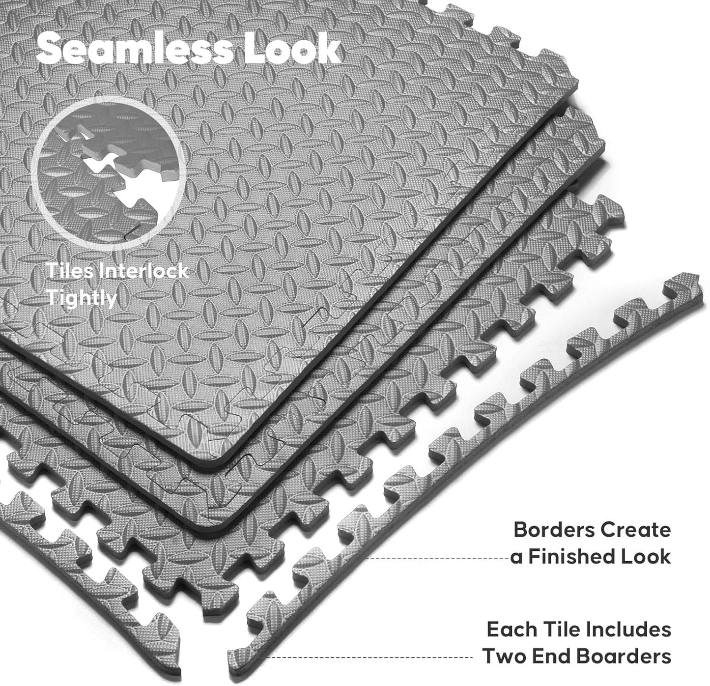 Home Gym Mat, Puzzle Exercise Mat, EVA Interlocking Foam Floor Tiles for Home Workout Equipment and Kids' Play Areas - Grey, 24 in x 24 in x ½ in - 12 Tiles (Grey, 12 Pack, 48 SQ FT)