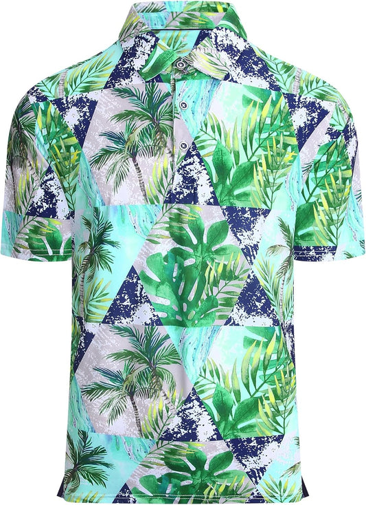 Alex Vando Mens Hawaiian Golf Shirt Moisture Wicking Digital Print Golf Shirts for Men