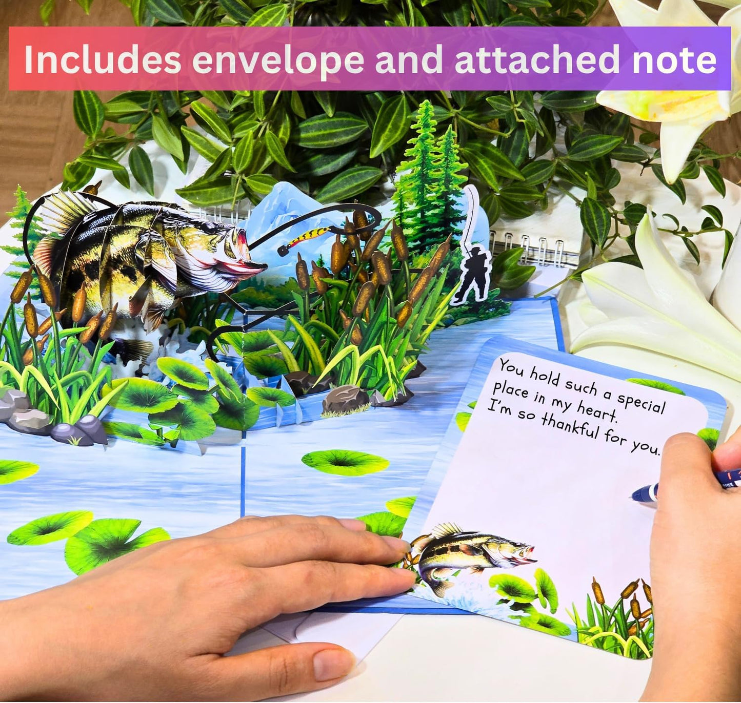 HEARTAGS- Pop Up Birthday Card for Men, Fishing Birthday Card For Dad, Husband, Brother, Son, Grandpa, 3D Fishing Popup Greeting Cards, Size 6x8 inches Includes Message Note and Envelop