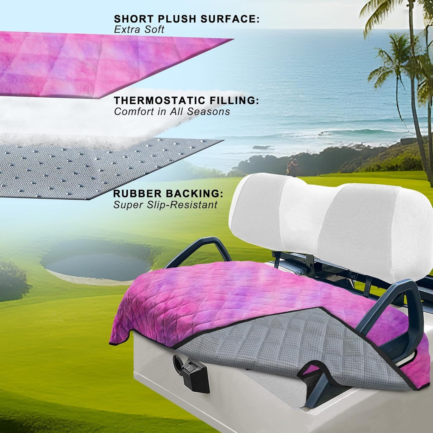 YOKYHOM Golf Cart Seat Covers, Golf Cart Seat Blanket, Bright and Unique Colors, Soft and Comfortable, Suitable for EZGO, Yamaha, Club Car and Other Two-Seat Golf Carts, 51" x 30", Pink Purple