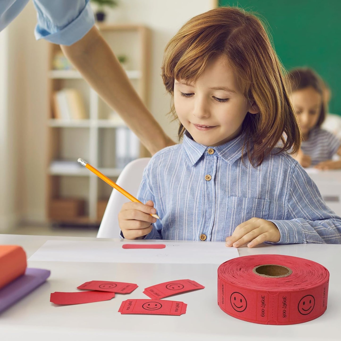 L LIKED 500 Raffle Tickets, Smile, Red (6 Color Selection), Single Roll, Ticket for Events, Entry, Class Reward, Raffle & Prizes