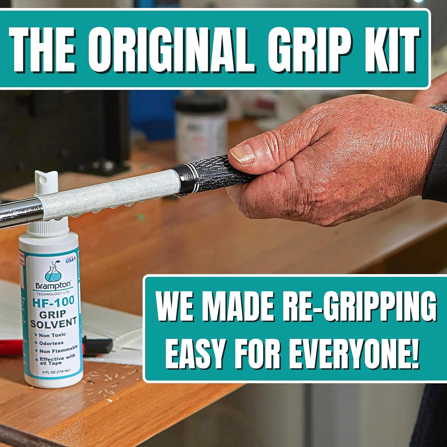 Brampton Basic Golf Grip Kit for Golf Club Regripping - 15 Premium 2"x10" Golf Grip Tape Strips, & 4 oz HF-100 Non-Toxic, Non-Flammable, Odorless Golf Club Grip Solvent