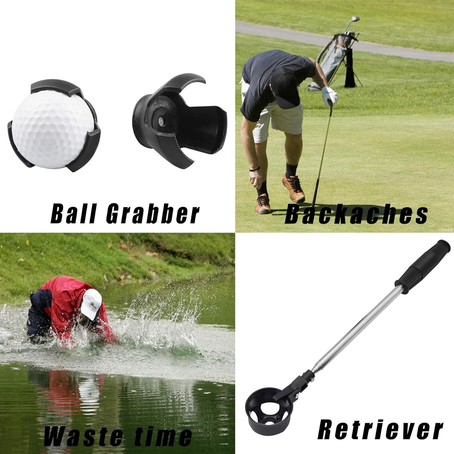 prowithlin Golf Ball Retriever with 2 Golf Ball Grabbers, Stainless Extendable Golf Ball Retriever Telescopic for Water, Golf Accessories for Men, Weight: 0.55lb