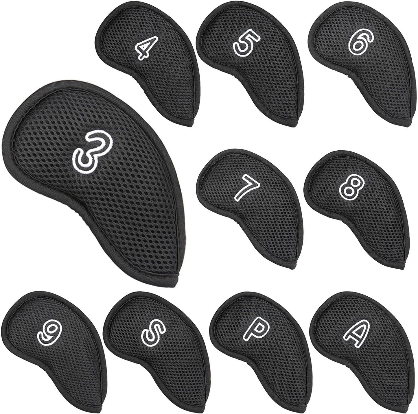 OGECLF Black Thick Mesh Golf Iron Head Covers 3,4,5,6,7,8,9,P,S,A,Lw,Lw fit Right Hand Irons