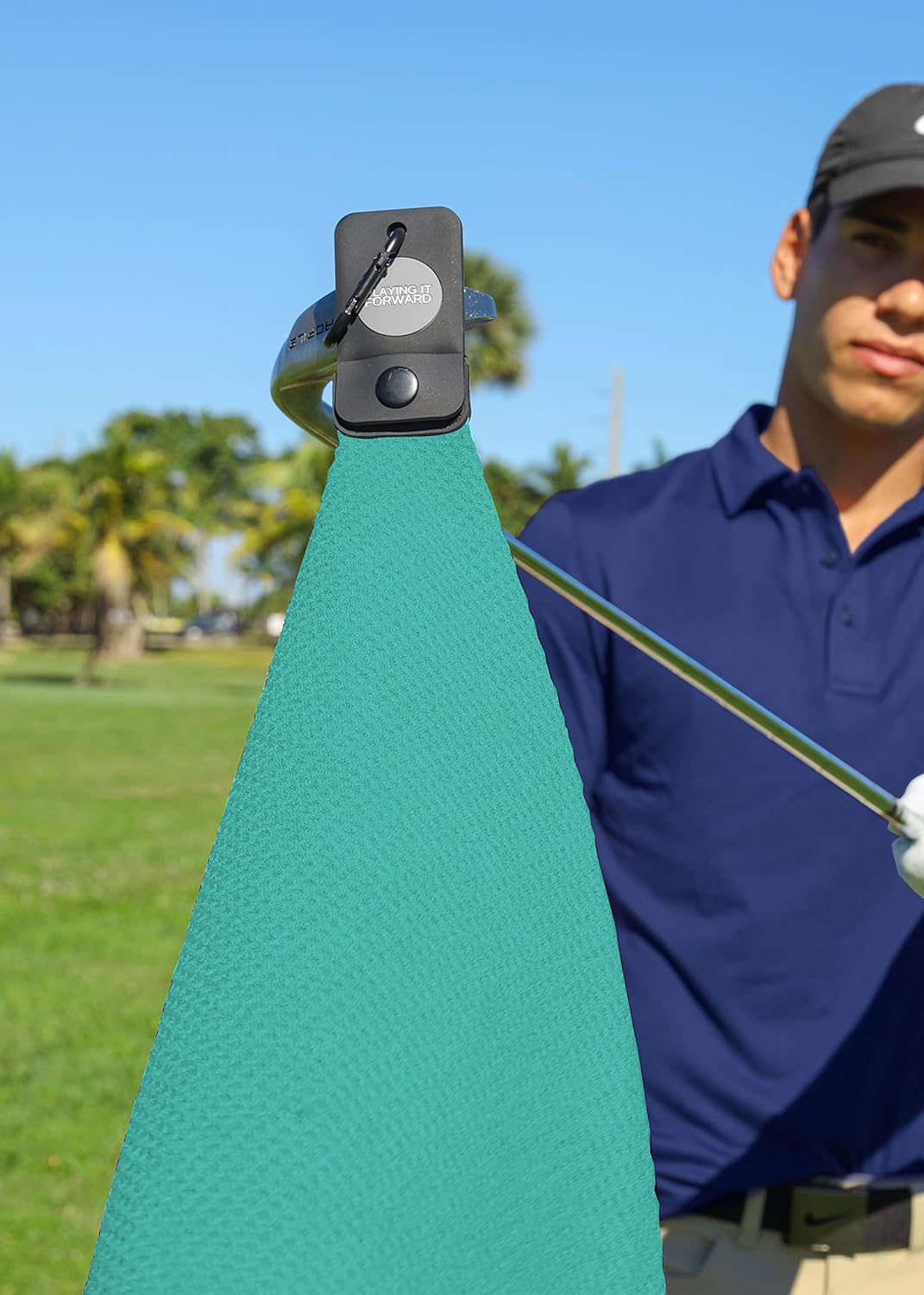 Magnetic Golf Towels for Golf Bags with Clip & Ultra Strong Magnet - Waffle Weave Microfiber Towel for Secure Hold on Bags & Carts - Ideal Club Cleaner & Accessories - Aqua