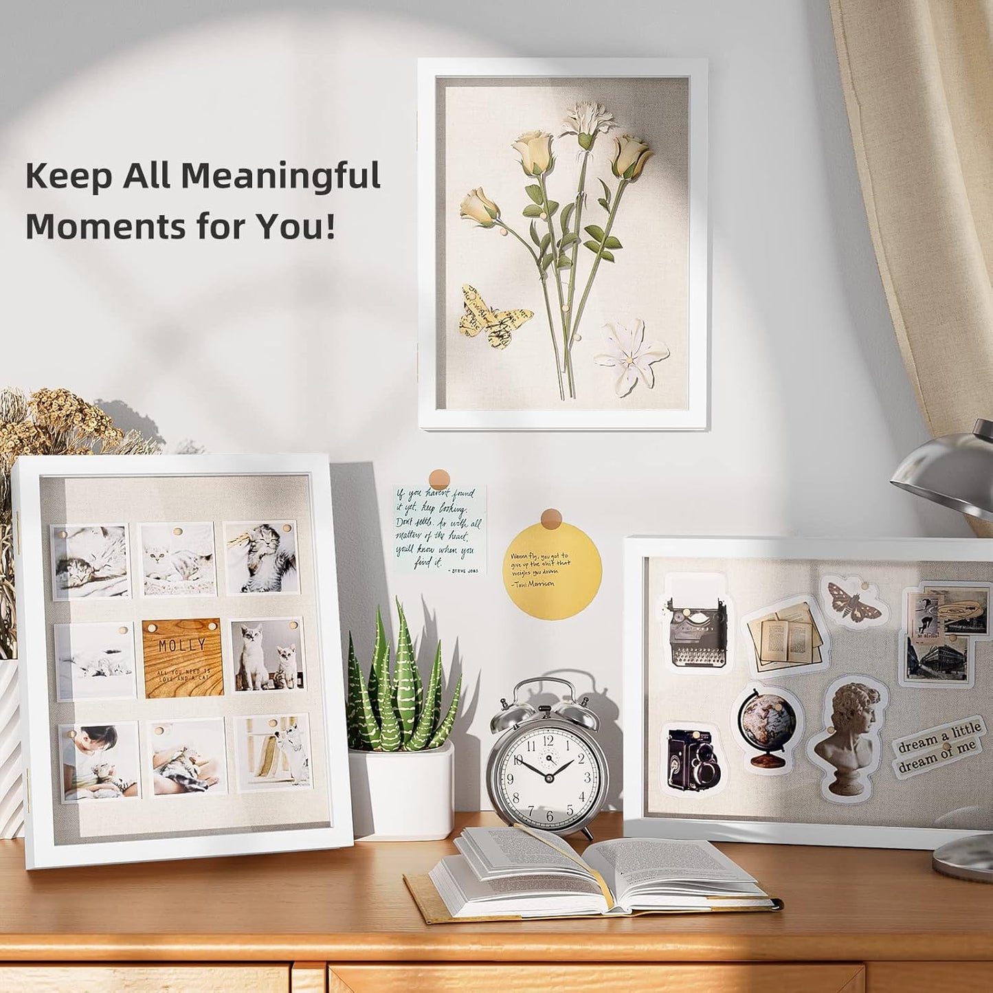 Love-KANKEI Shadow Box Frame 13x16.5 inch, Large Shadow Box Display Case with Linen Back Memorabilia Awards Medals Photos Memory Box Gift White