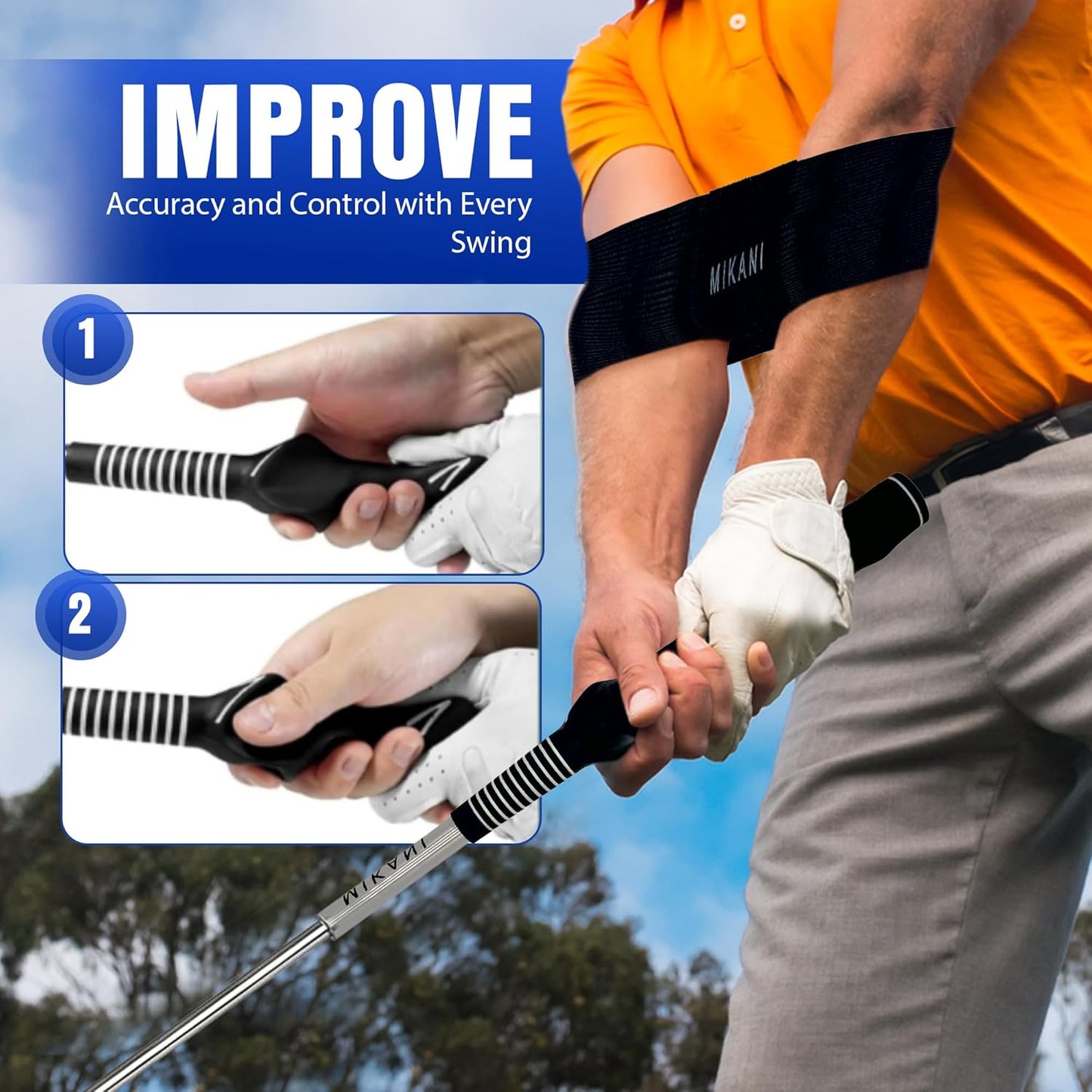 Mikani Retractable Golf Swing Training Aid - Click Stick Swing Training with Golf Grip Trainer | Golf Swing Trainer |Golf Alignment Sticks | Click Sound Tempo Training, Golf Accessories for Golfers