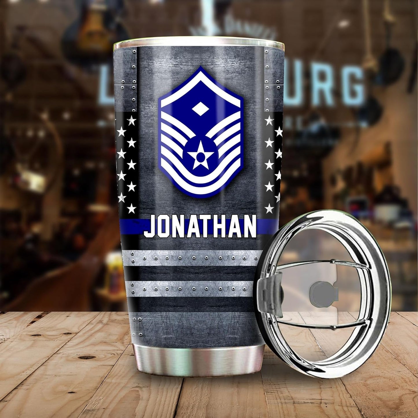 US Air Force Veteran Military Flag Coffee Tumbler - BMT Gifts - Airman Graduation Retirement Birthday Gifts - Tumbler With Lid