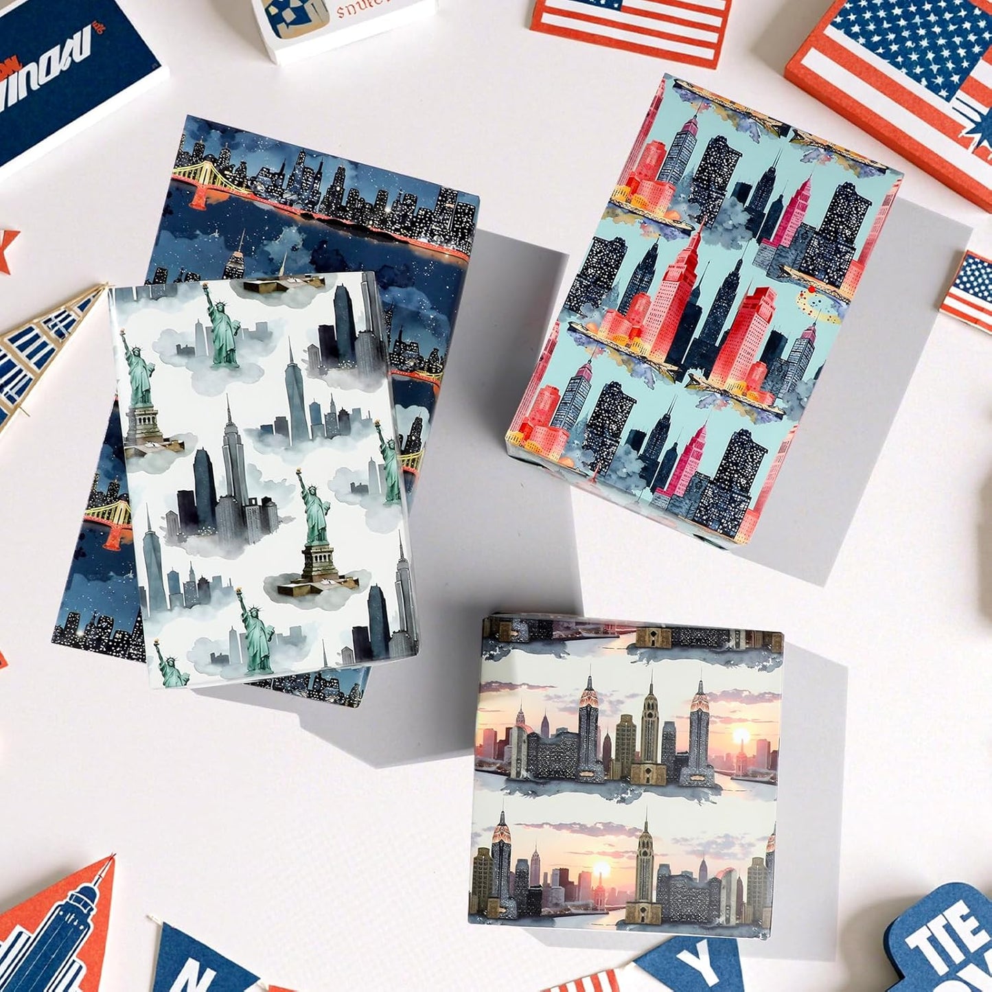 Pineraap New York City Wrapping Paper 12 Sheets Watercolor Skyline Themed Gift Wrap for NYC Lovers,Tourists,20"x28"