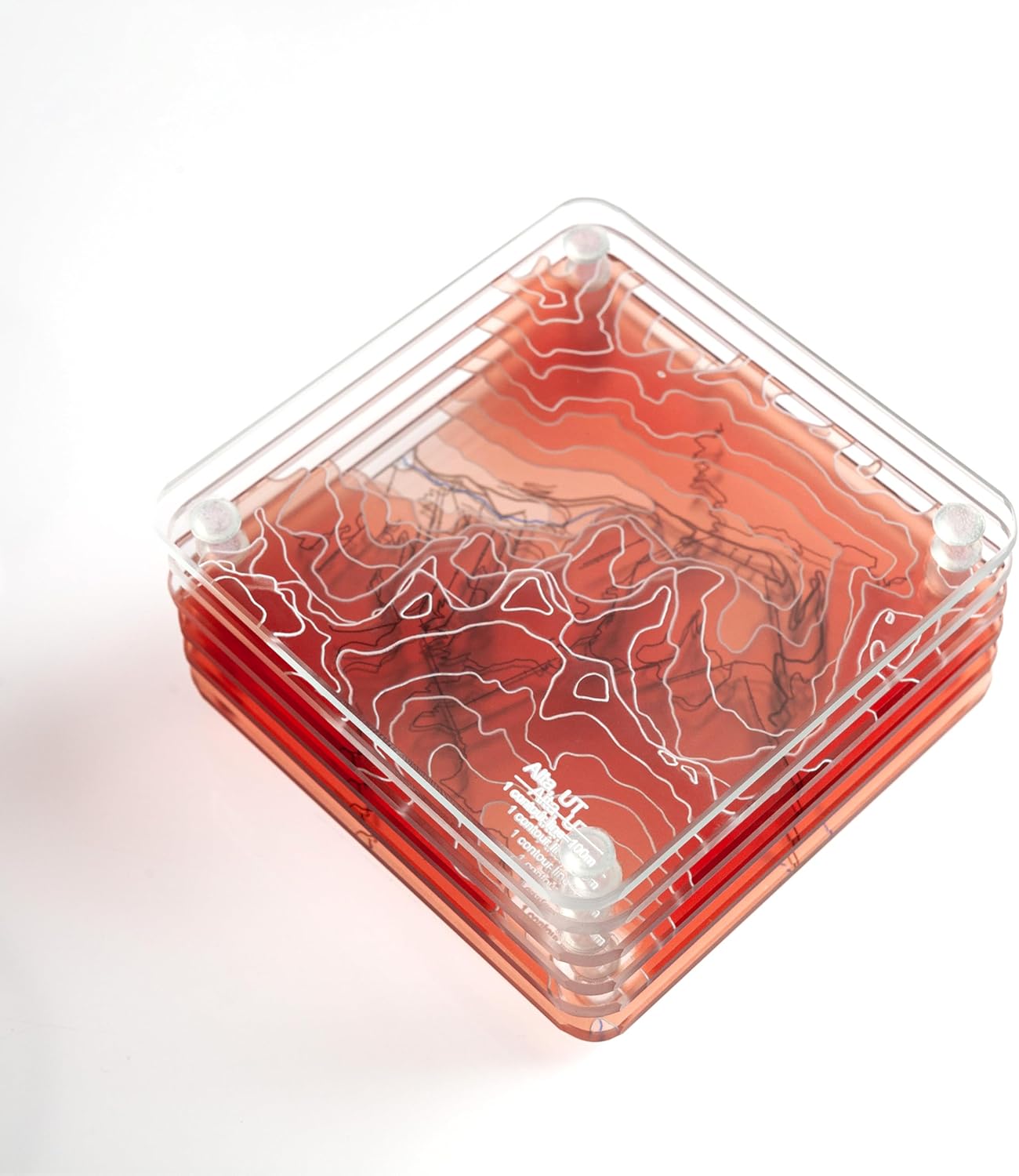 Alta, Utah 3D Contour Map Glass Drink Coasters of Mountains, Ski Resort, Set of 6 with Holder, Housewarming Birthday Gifts, Home Décor