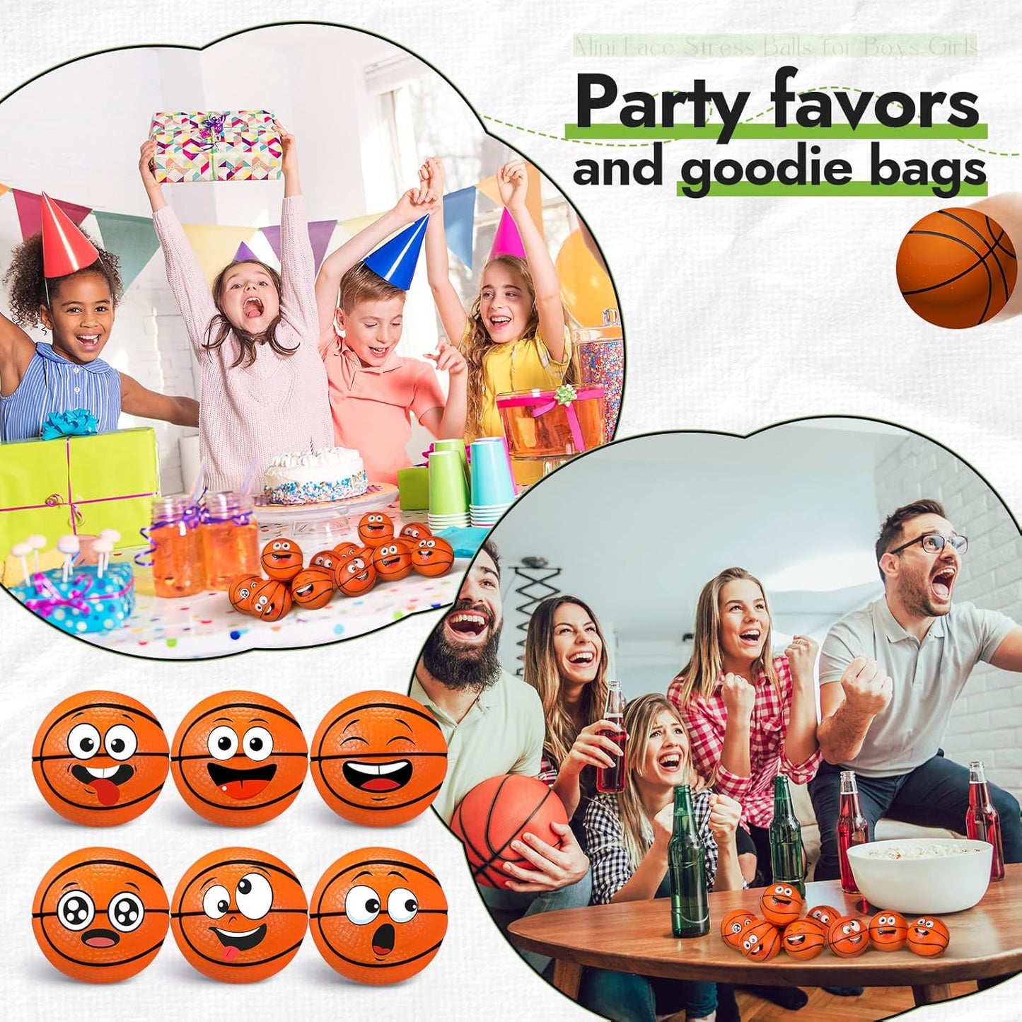 12 Pcs Mini Face Stress Balls for Boys Girls Sport Funny Face Squeeze Foam Balls for Stress and Anxiety Relief for Party Favors Birthday Gift Decoration(Basketball)