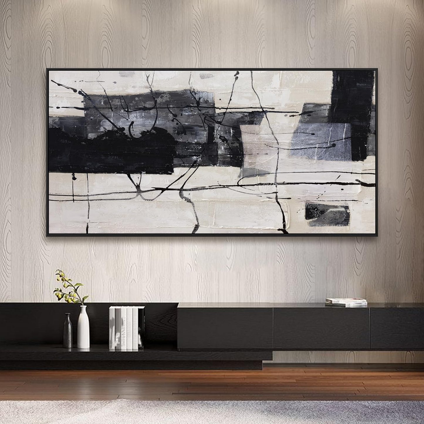 Large Abstract Wall Art Wall Decor Black And White Wall Art Canvas Picture Painting Artwork For Bedroom Dinning Room Framed Canvas Art Modern Home Decoration 29x58 In