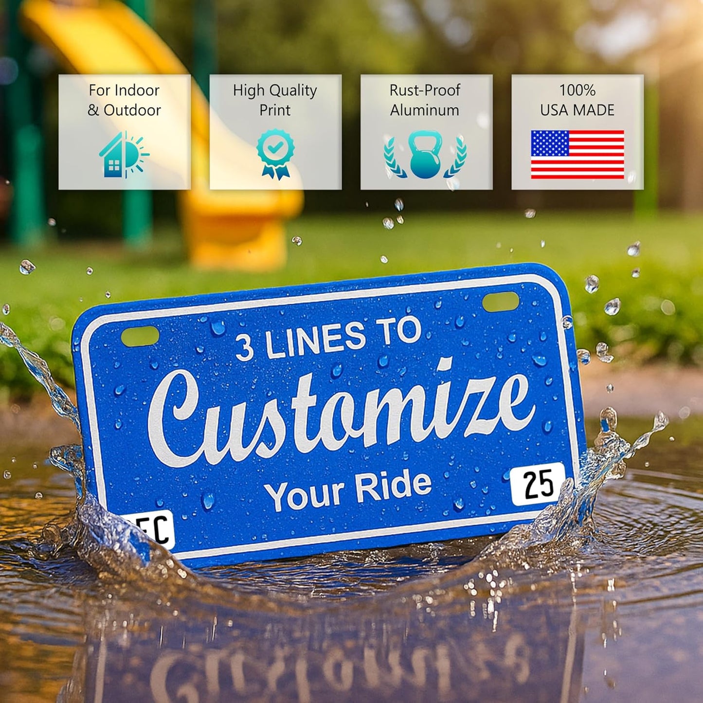 Personalized Mini Plate – 6x3 Custom Tag – Thick .040 Aluminum – Add Name, Text & Corners – Bike, Kids ride-on vehicle, Golf Cart, Kids bicycle Decor – 20+ Colors – Fun Novelty Sign