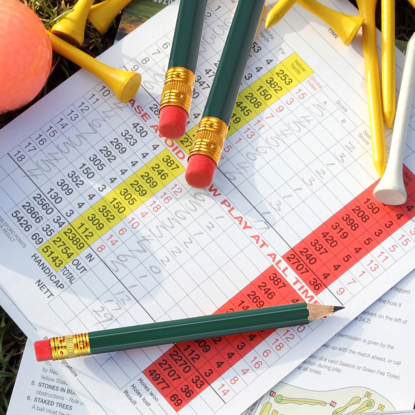 Chivao 288 Pieces Golf Mini Pencils Bulk with Eraser #2 HB Golf Short Pre Sharpened Pencils for Party Favors Office Supplies 4 Inch(Deep Green)