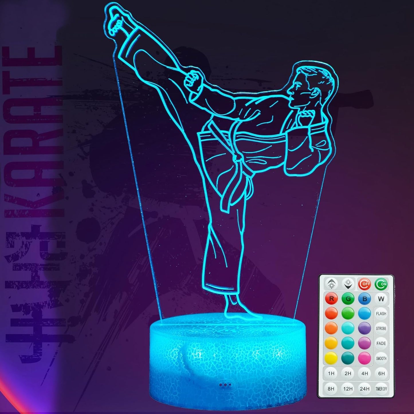 Karate Night Light, Karate Gifts, Taekwondo 3D Illusion Lamp with 16 Colors Changing, Timer, 4 Flash Modes and Dimmable, Kids Boys Girls Room Decoration, Holiday Xmas Gifts