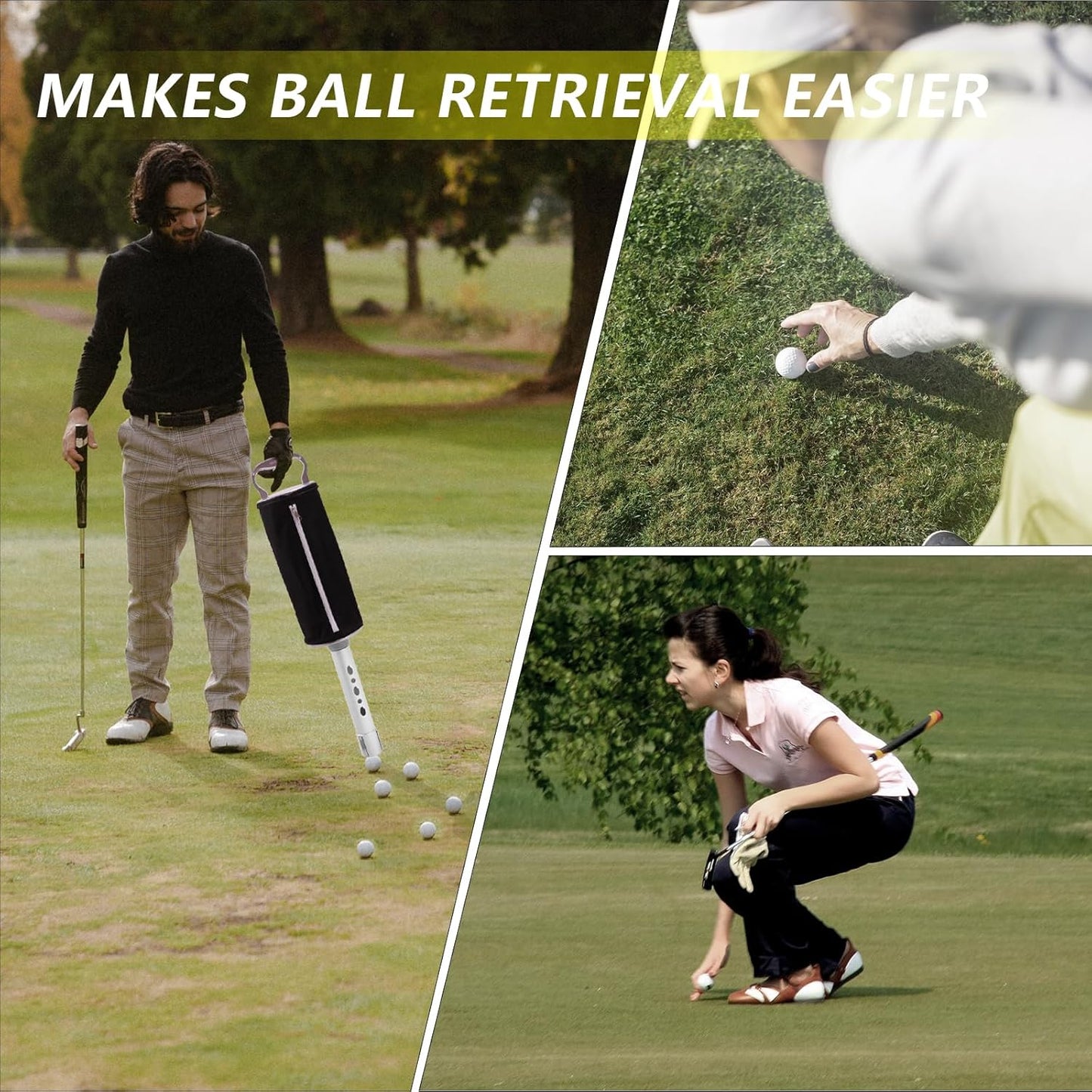 HOW TRUE Shag Bag for Golf Balls, Golf Ball Retriever with Detachable Aluminum Alloy Tube, Golf Shag Bags, Hold up to 70 Balls