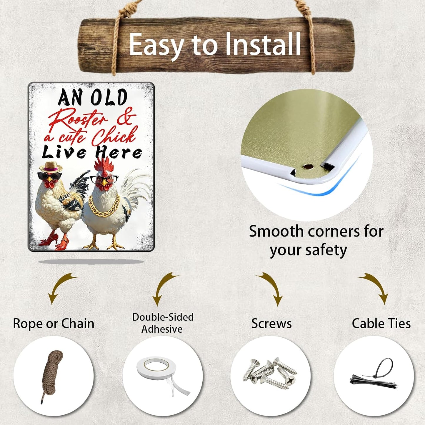 Funny Cute Chicken Coop Accessories Metal Tin Sign Vintage Style An Old Rooster & A Cute Chick Live Here Iron Poster Home Garden Kitchen Wall Decor 12x16 Inch Farmhouse Outdoor Plaque