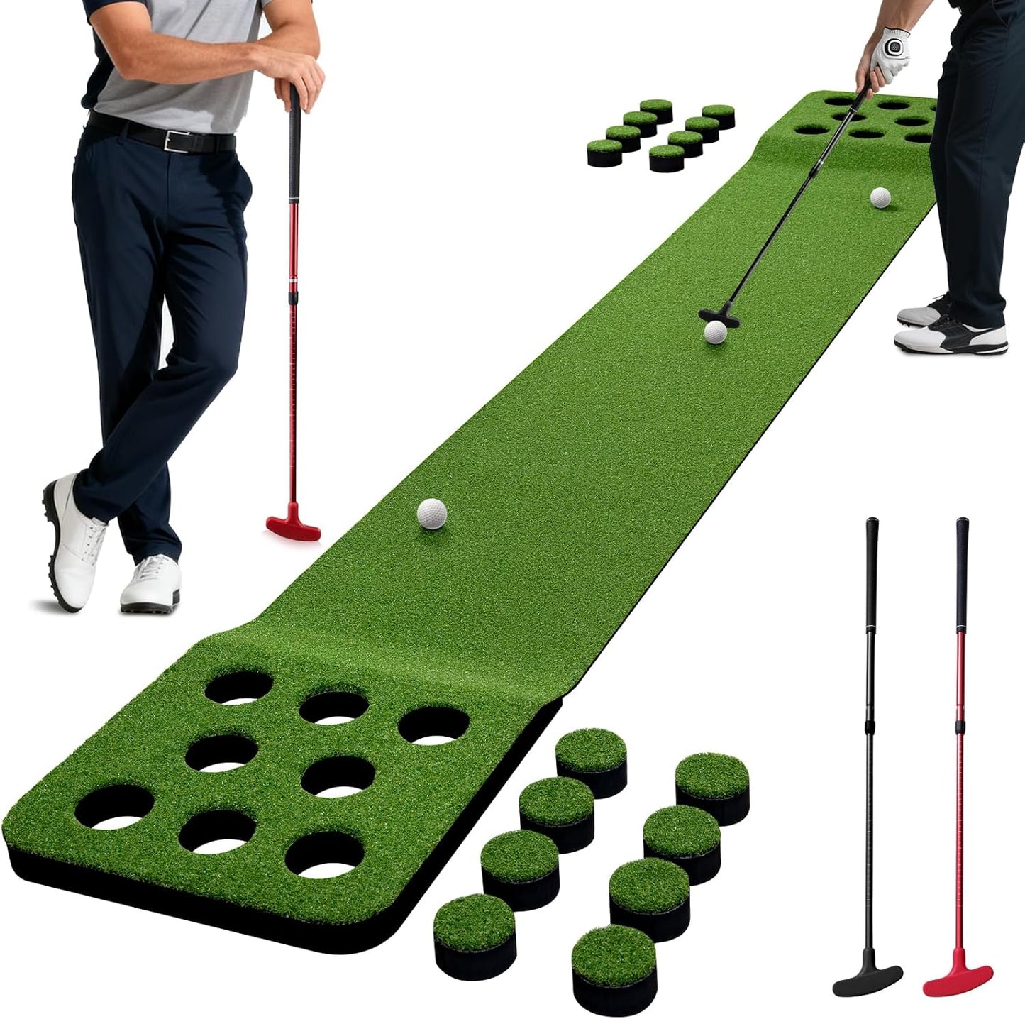 Wekin Indoor Putting Green Mat with 2 Putters, 2 Balls,12 Hole Covers, Golf Training Mat for Party Game, Great Gifts for Men