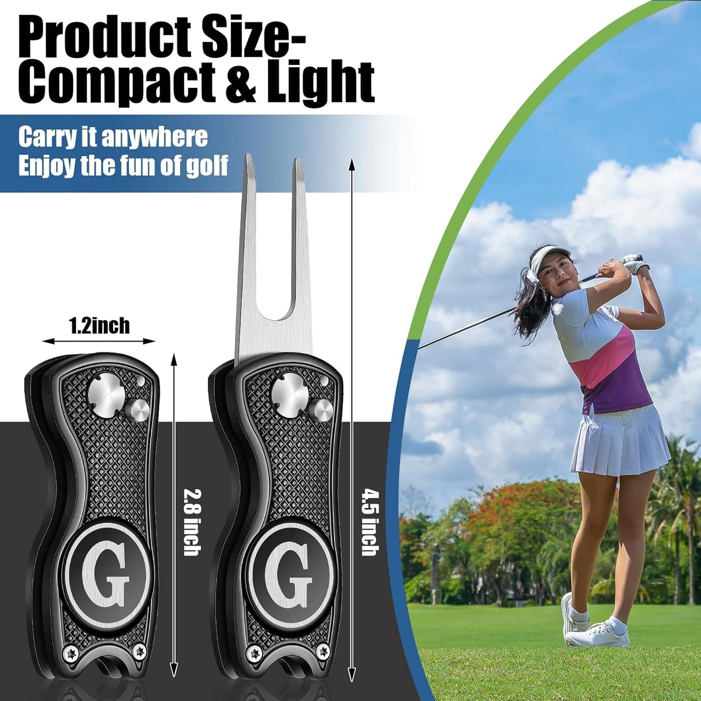 Golf Divot Repair Tool with Letter Custom Monogrammed Initial Ball Marker Divot Tool Foldable Metal with Magnetic Putt Alignment Golf Gifts for Men Father Golfer Christmas