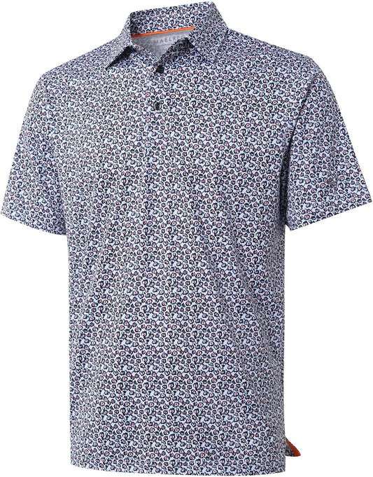 Golf Shirts for Men Dry Fit Short Sleeve Print Performance Moisture Wicking Polo Shirt
