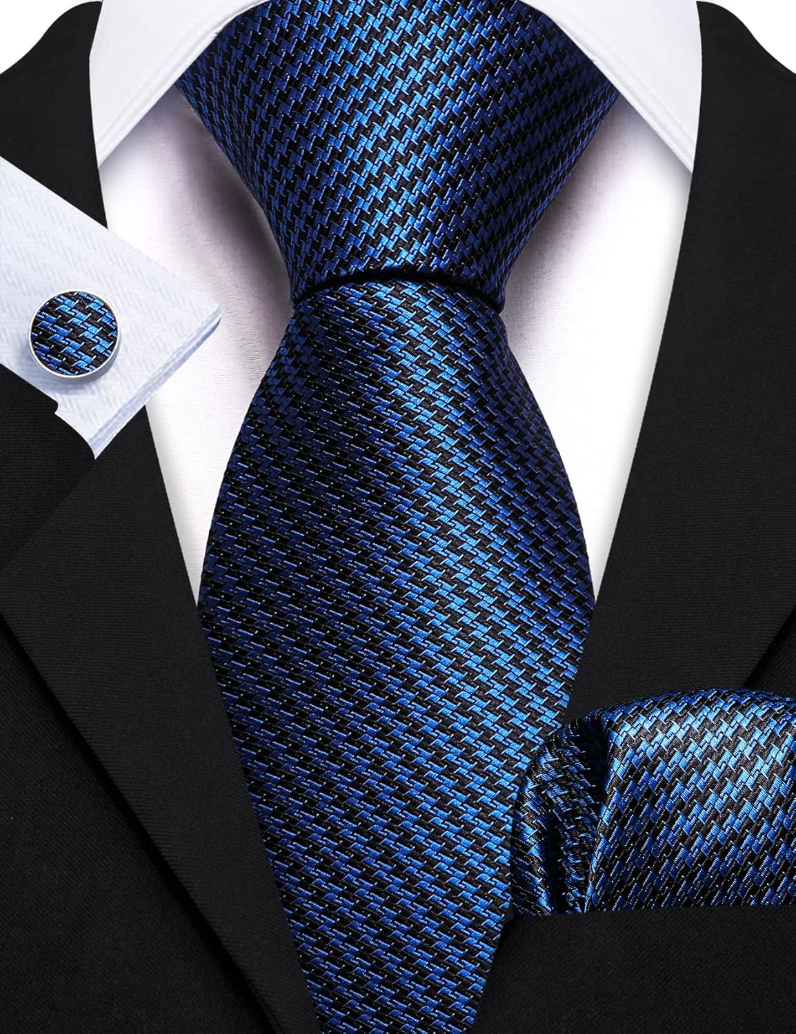 Barry.Wang Designer Classic Ties for Men Set Formal Pocket Square Cufflink Check Plaid