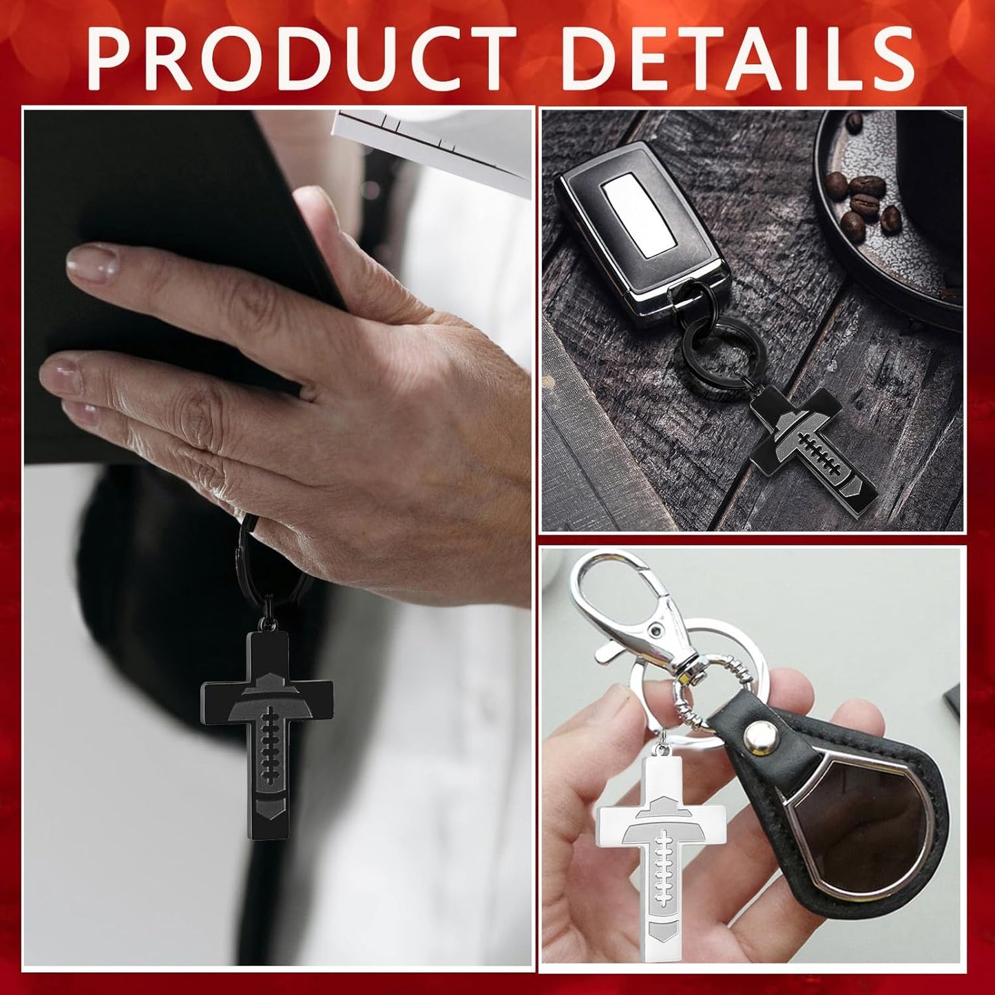 Football/Baseball/Soccer/Basketball Cross Keychains for Men First Communion Baptism Confirmation,Mens Gifts