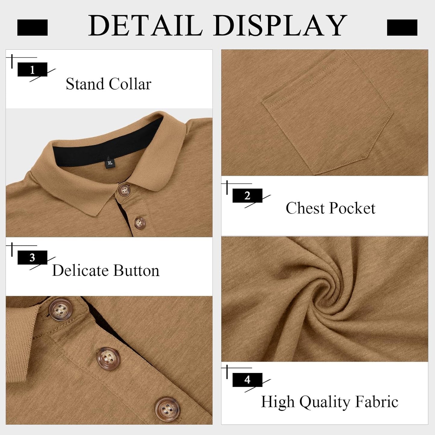 Mens Long Sleeve Polo Shirts Casual Moisture Wicking Golf Polo Shirts with Pocket