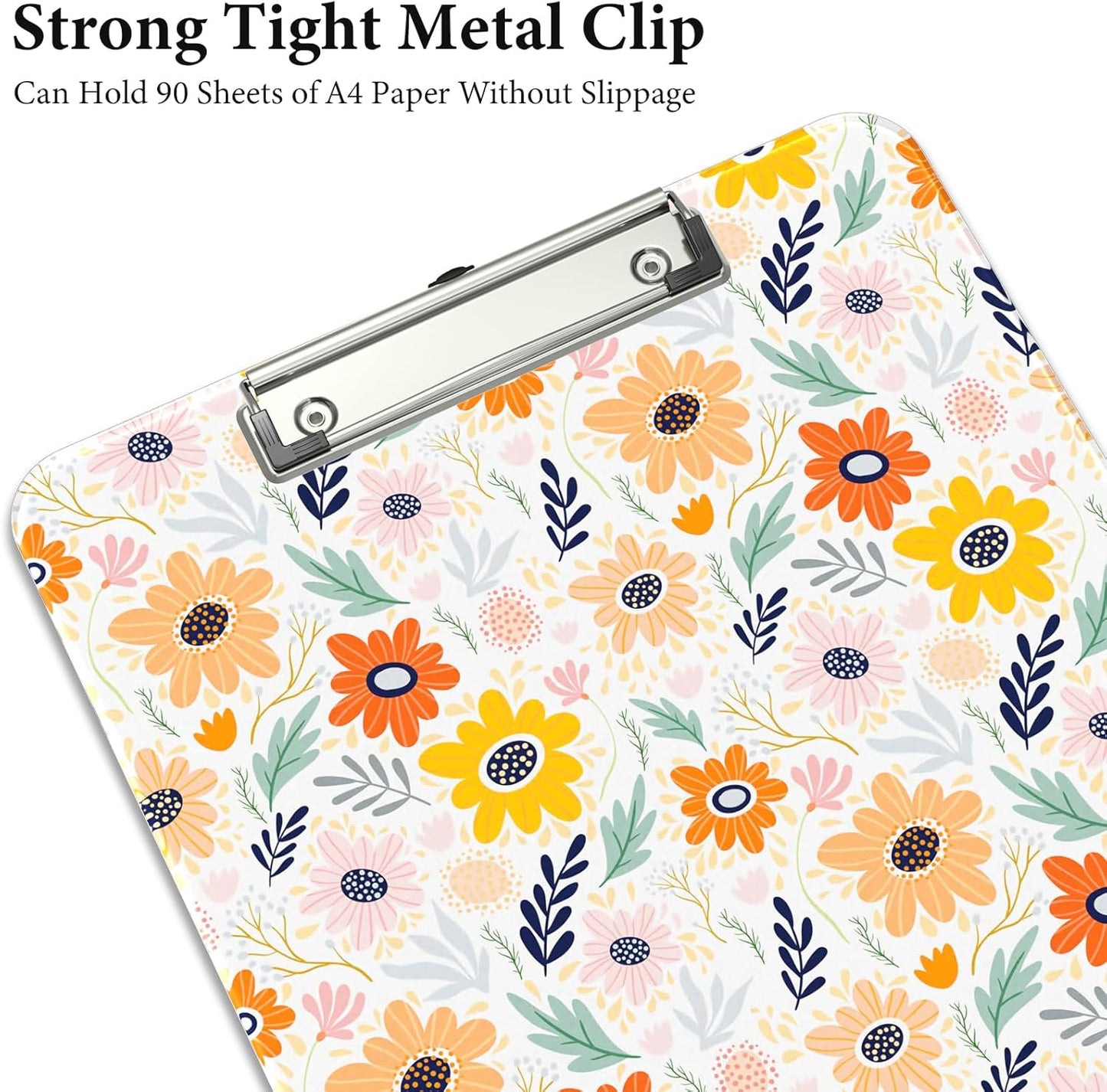 Rimilak Plastic Clipboards with Metal Clip, A4 Letter Size 9 x 12.5 in, Office Decorative for Students Women Men and Kids, Cute Custom Pattern, Orange Flower