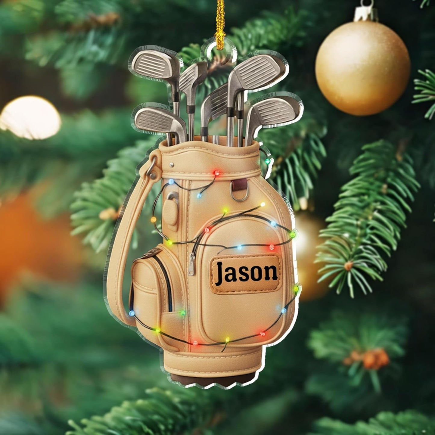 LOVELYPOD Personalized Golf Christmas Ornament, Custom Golfer Bag 2D Acrylic Ornaments,Golf Lover Christmas Tree Decoration, Gift for Golfs Enthusiasts, Golfer Holiday Keepsake 02