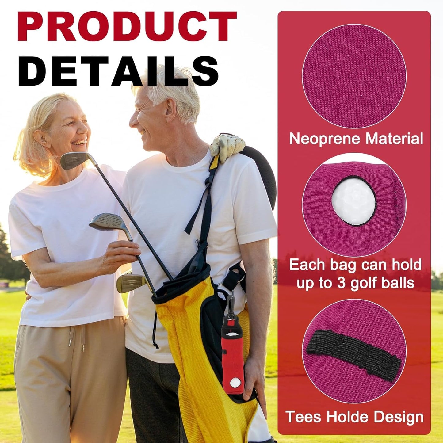 uxcell Golf Ball Carry Bag, Waist-Mounted Storage Bag Neoprene Golf Tee Holder Pouch with Lightweight Hook for Men and Women