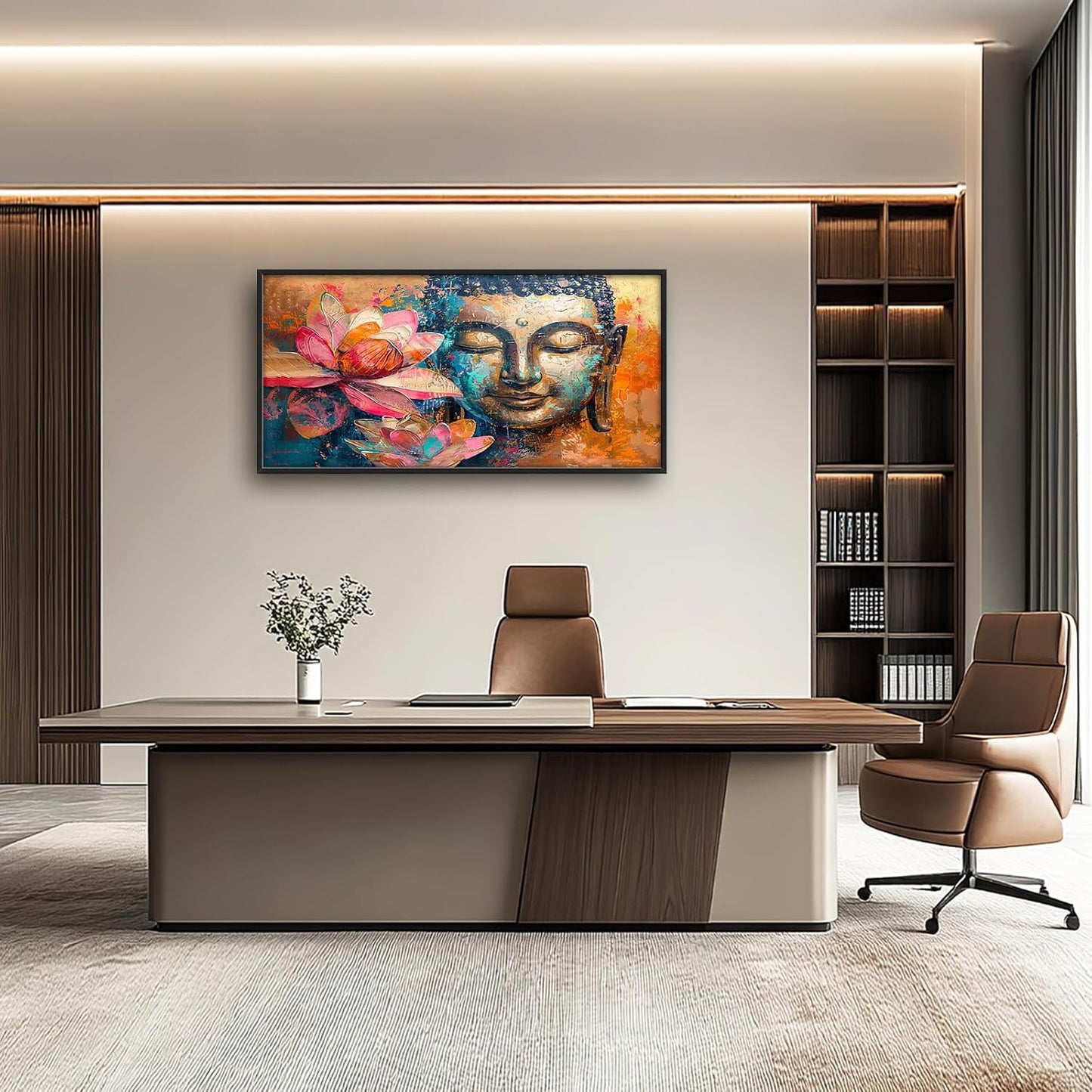 Large Buddha Framed Wall Art for Living Room Zen Lotus Pictures Wall Decor Buddha Canvas Painting Artwork Buddhist Meditation Home Decorations for Buddhism Room Bathroom Office 60x30 inch