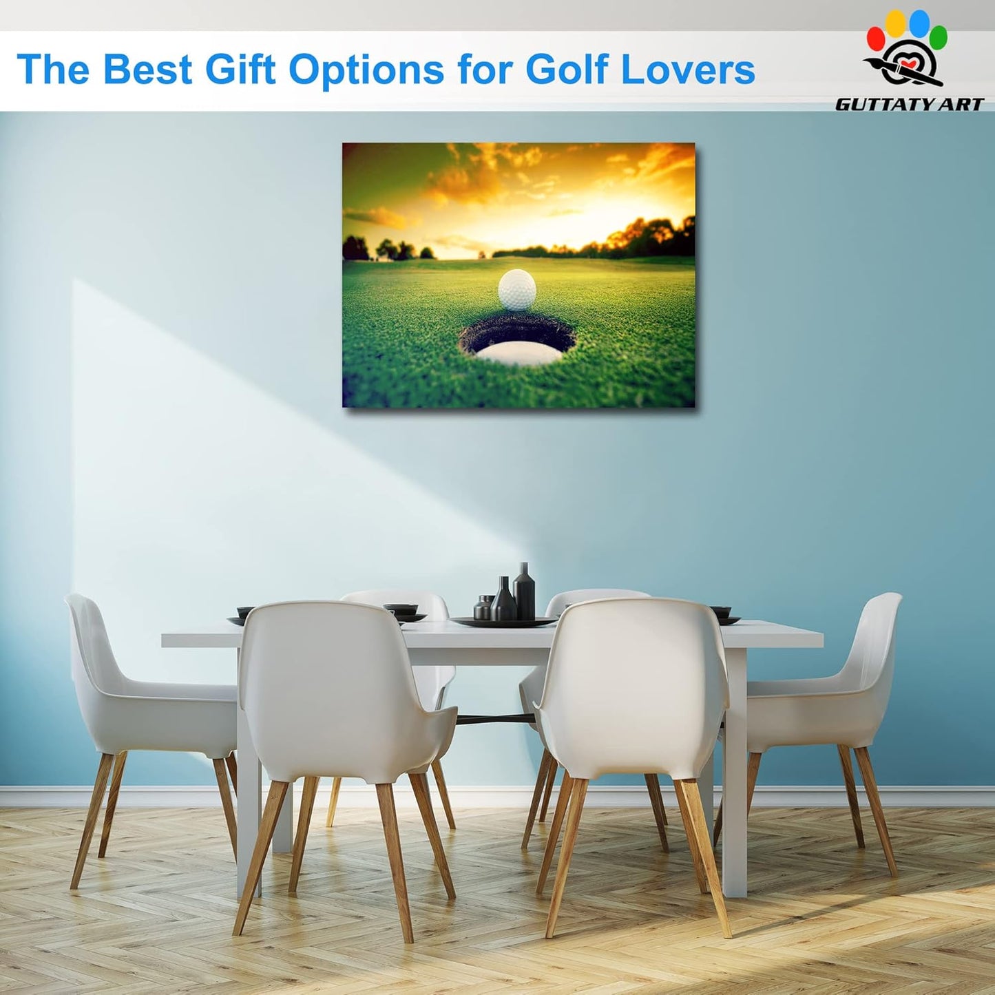 Sport Canvas Wall Art, Golf Wall Art Painting Prints for Living Room Wall Decor, Golf Ball Near Hole Landscape Poster Picture for Bedroom Decor, Framed Artwork for Office Home Decor 18x24 Inches