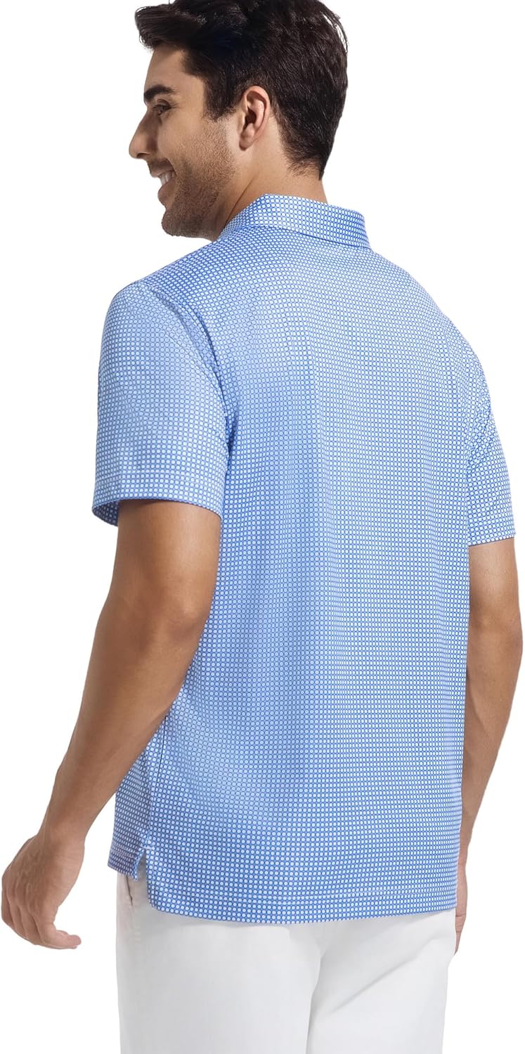 Alex Vando Mens Golf Shirt Moisture Wicking Classic Print Golf Shirts for Men