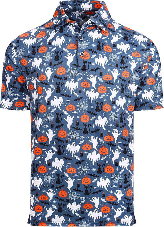 Alex Vando Mens Hawaiian Golf Shirt Moisture Wicking Digital Print Golf Shirts for Men