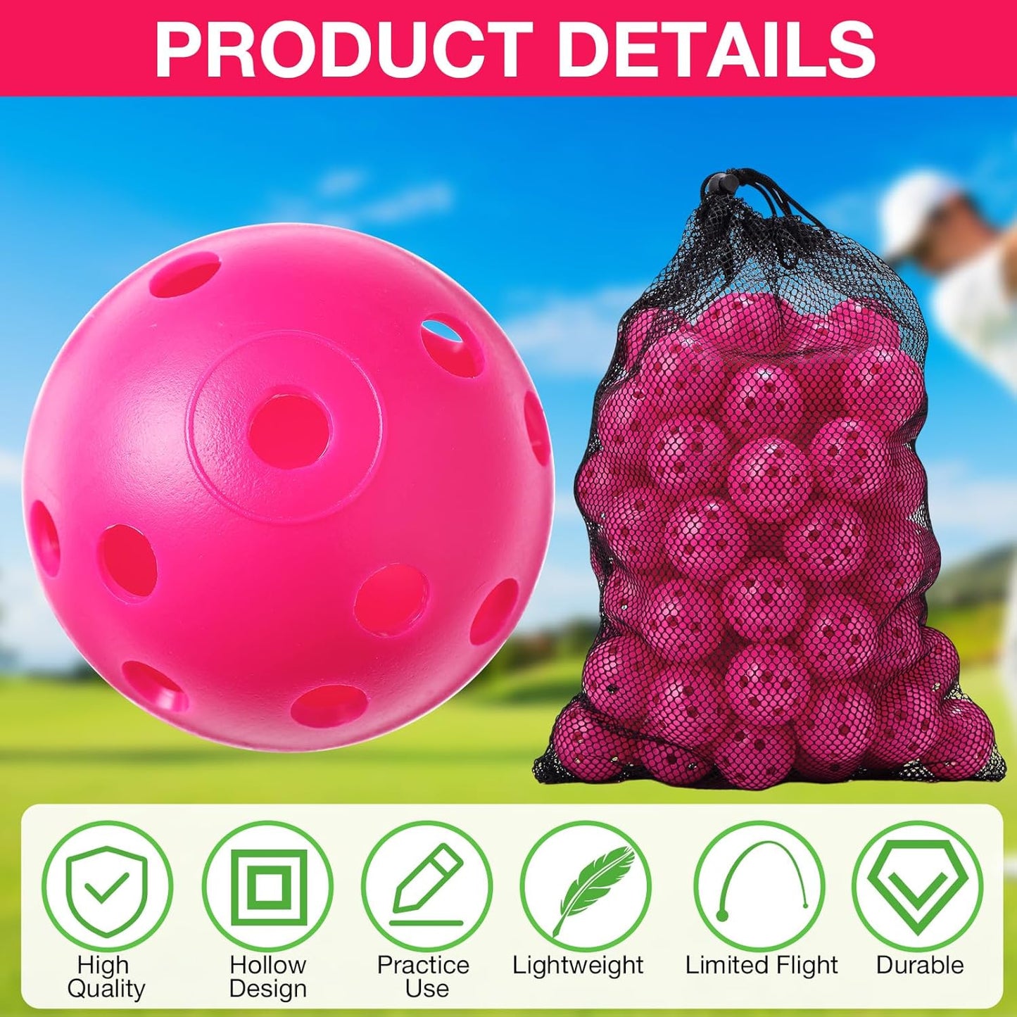 80 Pack Practice Golf Balls Limited Flight 42 mm Golf Training Airflow Hollow Plastic Ball for Women Men Indoor Outdoor Driving Range Swing Practice Home