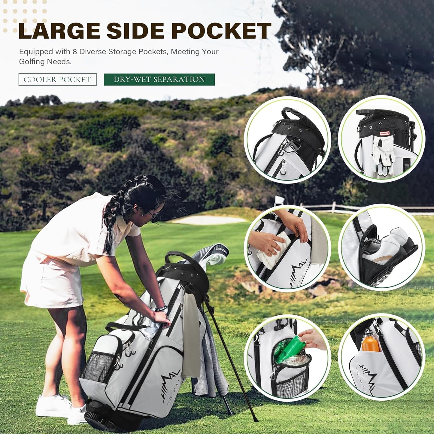 Golf Stand Bag with 7 Way Top Dividers, Lightweight Golf Bags for Men Women with Multiple Pockets, Dual Straps