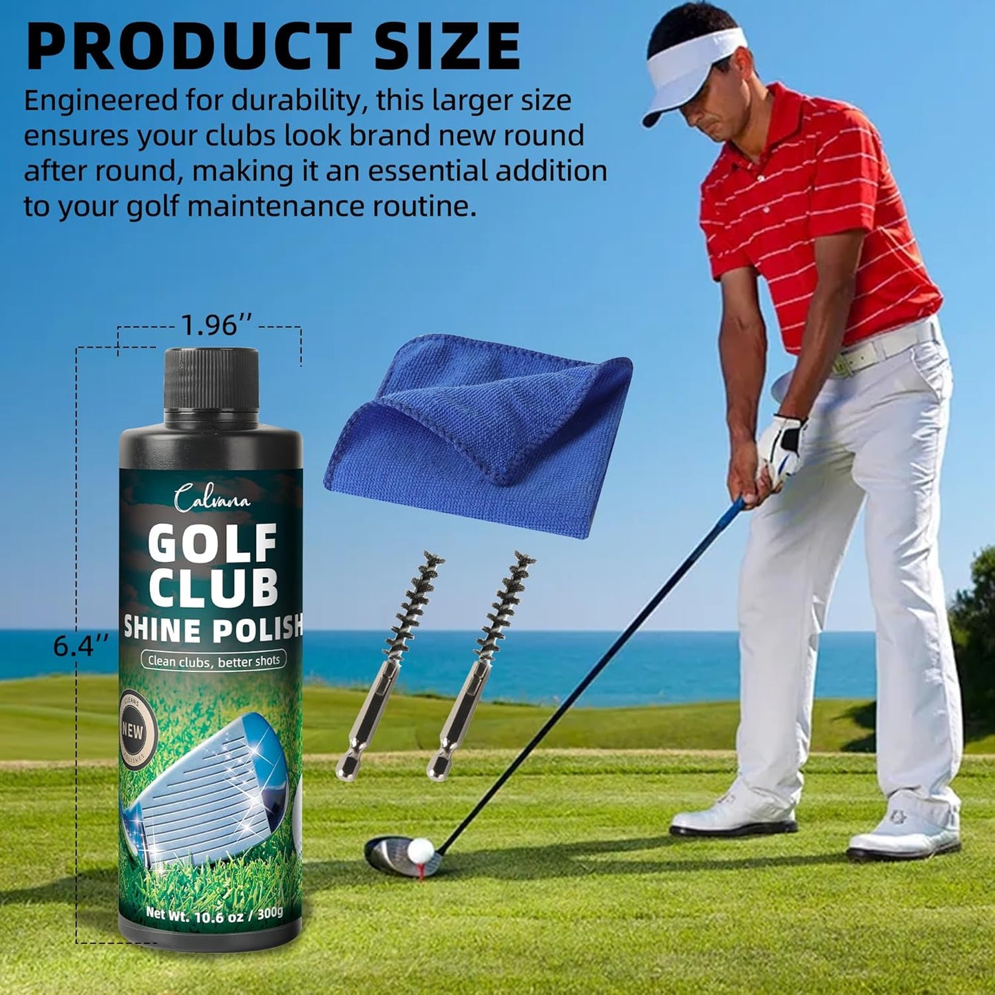 Golf Club Polish Kit, Instant Rust & Scratch Remover with 2 Cleaning Brushes & Microfiber Towel, Works on Drivers, Irons, Aluminum, Zinc, Restores & Shines