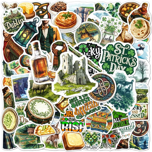 108 PCS Irish Stickers, Waterproof Vinyl Decals, Irish Themed Decorations for Laptop, Water Bottle, Journals, Scrapbooks, Ireland Travel Souvenir Sticker Pack for Teens, Adults
